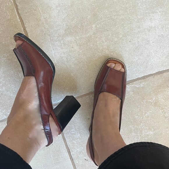 DAVIDS Vintage Red-Brown Leather Slingback Heels with Block Heel NWOB size 39.5 - Picture 2 of 13